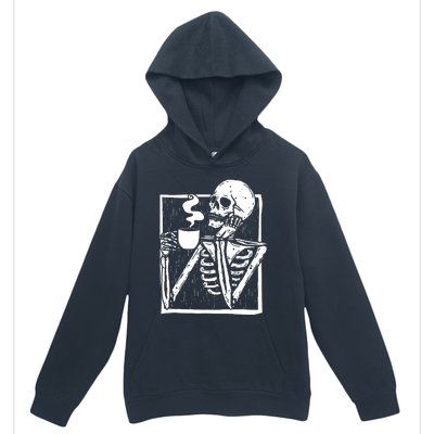 Halloween Coffee Drinking Skeleton Skull Urban Pullover Hoodie