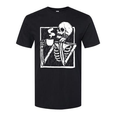 Halloween Coffee Drinking Skeleton Skull Softstyle CVC T-Shirt