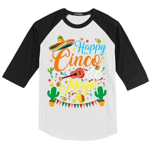 Happy Cinco De Mayo Fiesta Mexican Party 5 De Mayo  Kids Colorblock Raglan Jersey