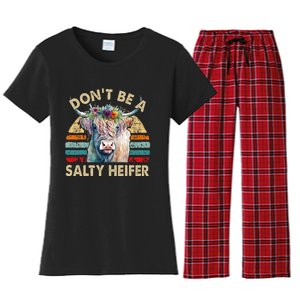 Highland Cow Dont Be Salty Heifer Farm Mom Women's Flannel Pajama Set