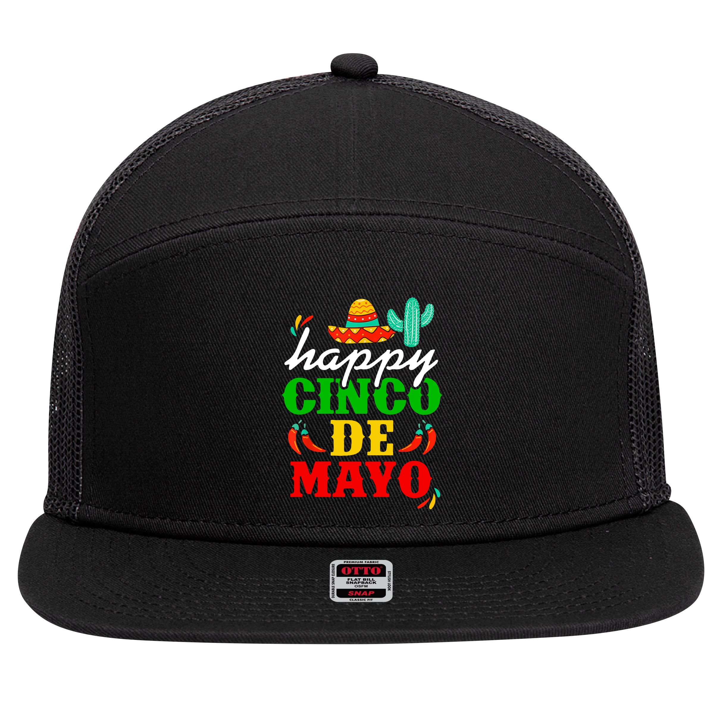 Happy Cinco De Mayo Celebration 7 Panel Mesh Trucker Snapback Hat