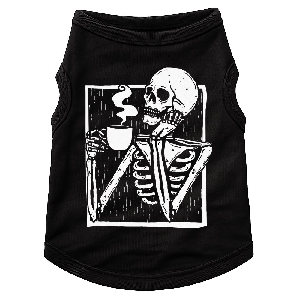 Halloween Coffee Drinking Skeleton Skull Doggie Tank