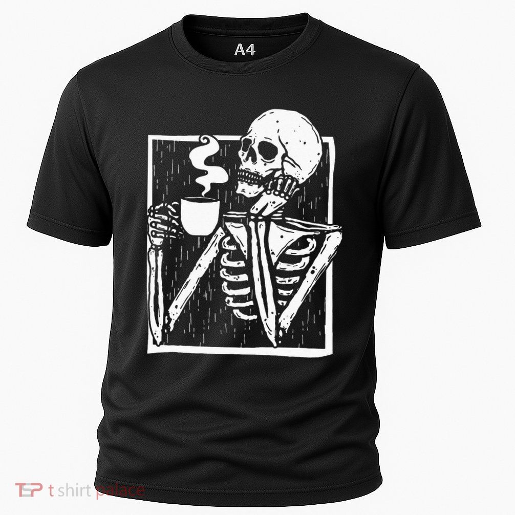 Halloween Coffee Drinking Skeleton Skull Performance Shirt
