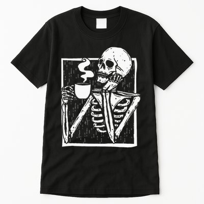Halloween Coffee Drinking Skeleton Skull Tall T-Shirt