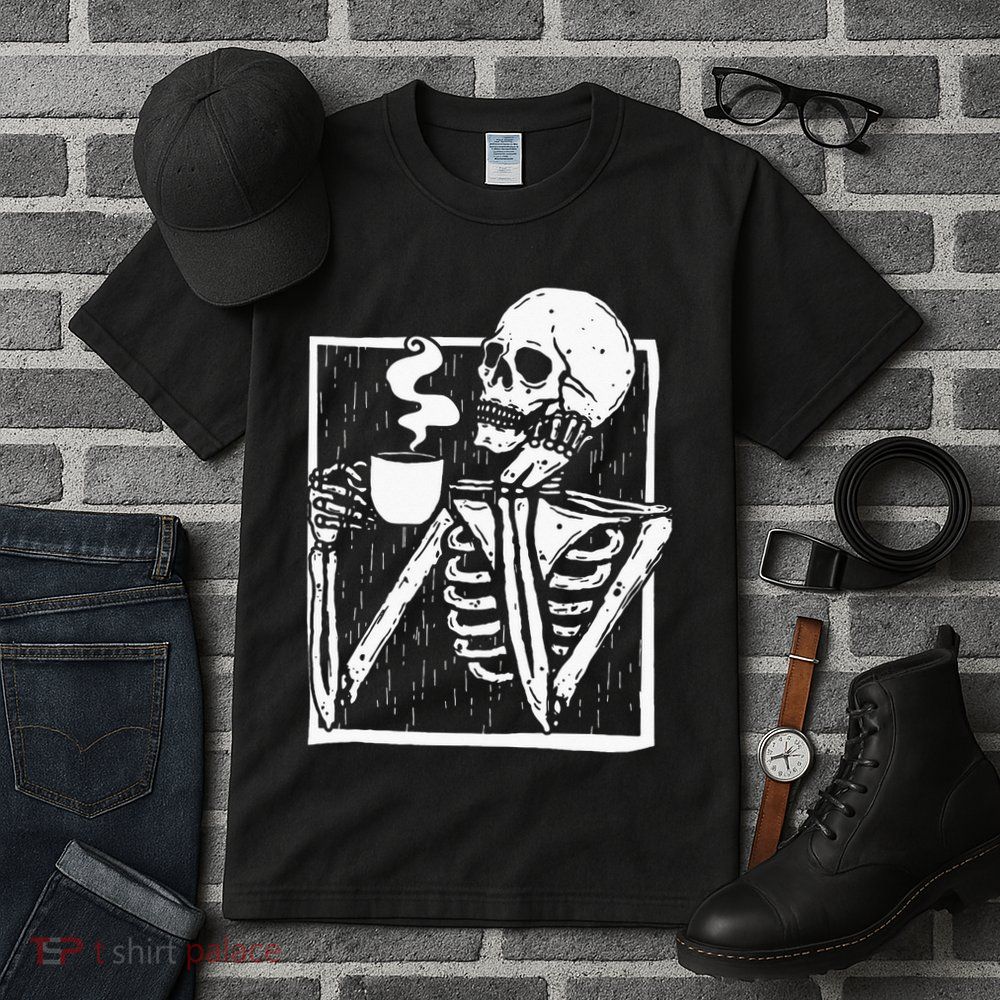 Halloween Coffee Drinking Skeleton Skull Tall T-Shirt