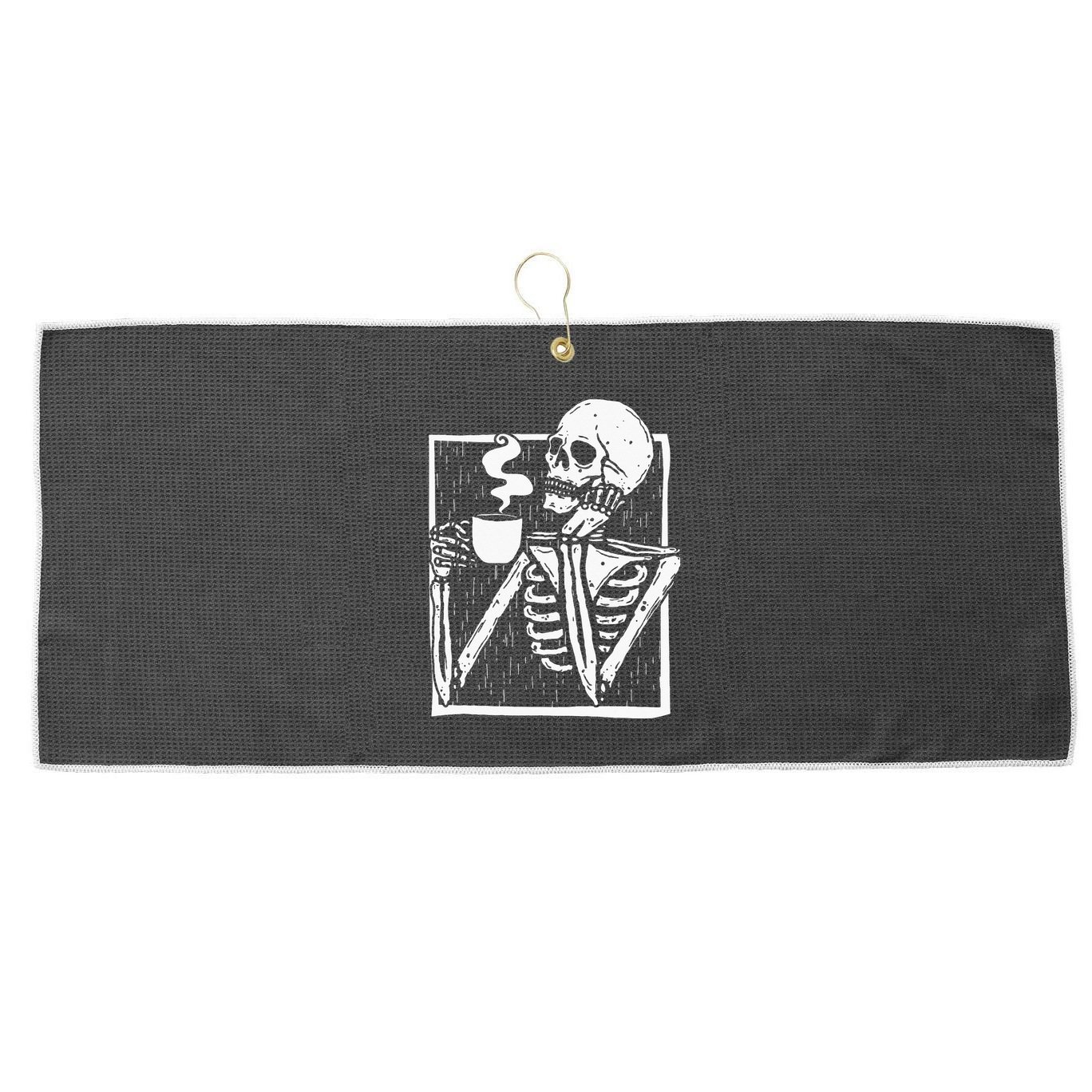 Halloween Coffee Drinking Skeleton Skull Large Microfiber Waffle Golf Towel