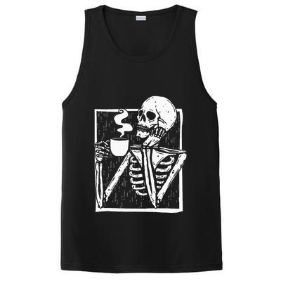 Halloween Coffee Drinking Skeleton Skull PosiCharge Competitor Tank