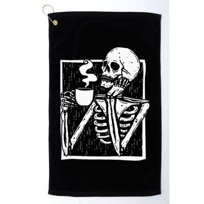 Halloween Coffee Drinking Skeleton Skull Golf Towel
