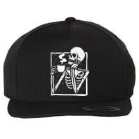 Halloween Coffee Drinking Skeleton Skull Wool Snapback Cap