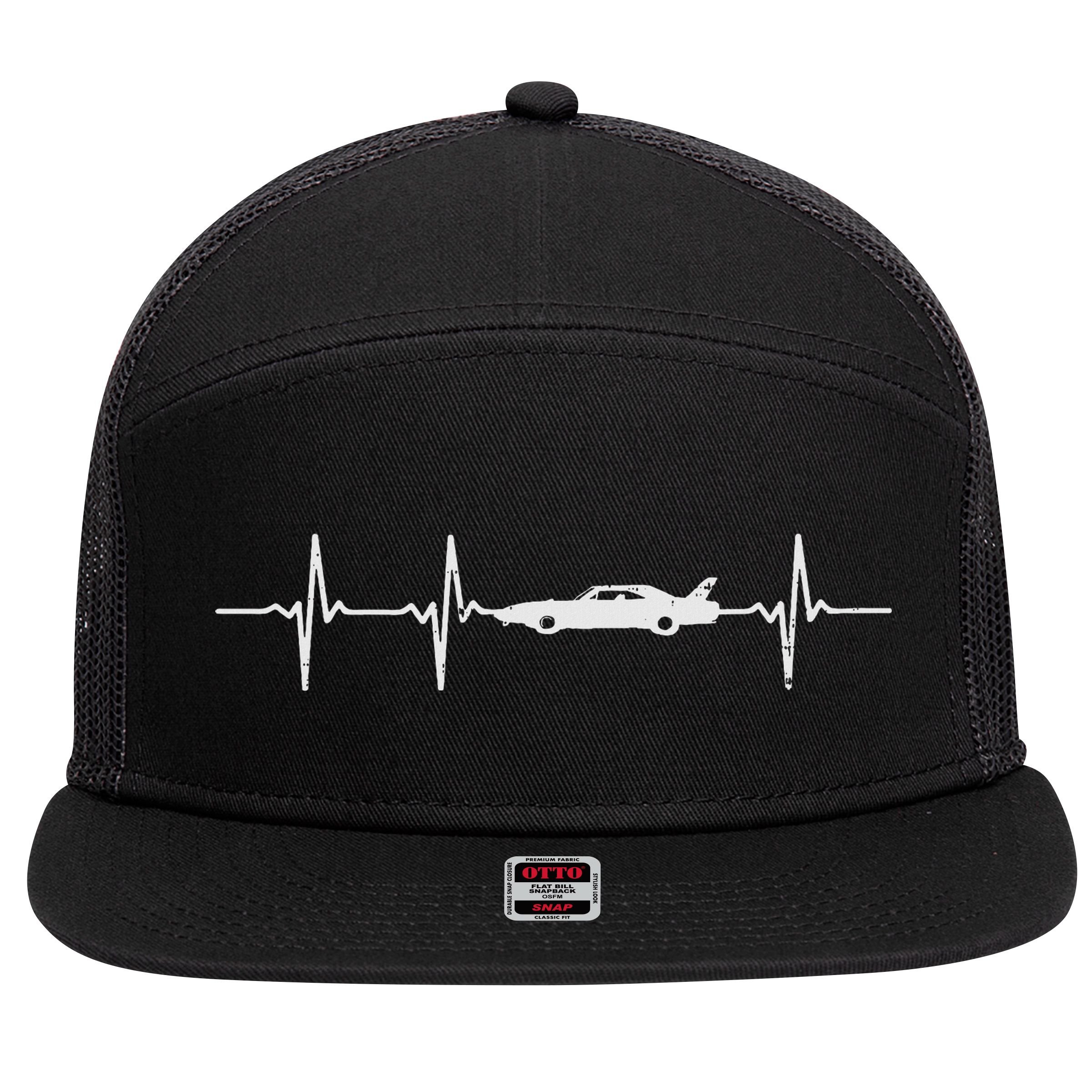 Heartbeat Car Drag Race Pulse Strip Driver Racing Racer Gift 7 Panel Mesh Trucker Snapback Hat