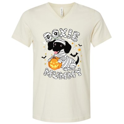 Halloween Costume Dachshund Dog Lover Doxie Mummy V-Neck T-Shirt