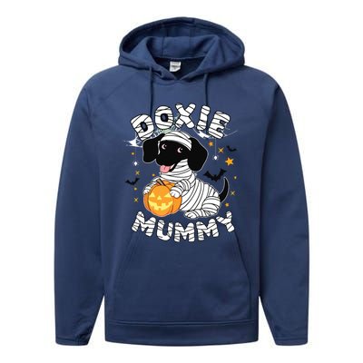 Halloween Costume Dachshund Dog Lover Doxie Mummy Performance Fleece Hoodie