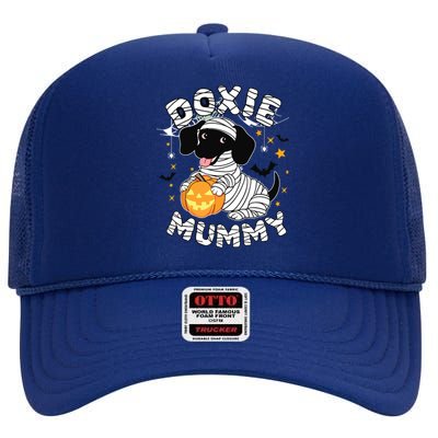 Halloween Costume Dachshund Dog Lover Doxie Mummy High Crown Mesh Back Trucker Hat