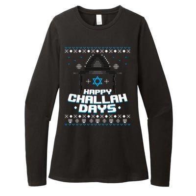 Happy Challah Days Jewish Hanukkah Ugly Christmas Sweater Gift Womens CVC Long Sleeve Shirt