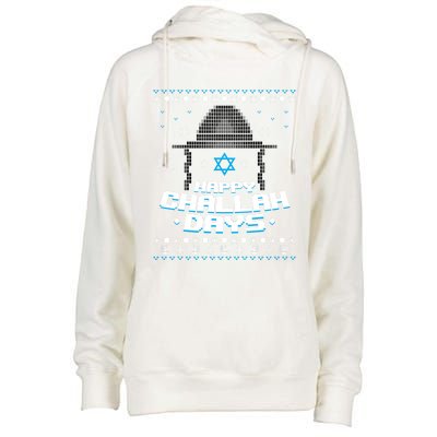 Happy Challah Days Jewish Hanukkah Ugly Christmas Sweater Gift Womens Funnel Neck Pullover Hood