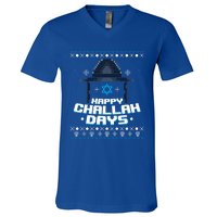 Happy Challah Days Jewish Hanukkah Ugly Christmas Sweater Gift V-Neck T-Shirt