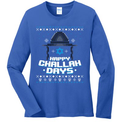 Happy Challah Days Jewish Hanukkah Ugly Christmas Sweater Gift Ladies Long Sleeve Shirt