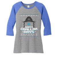 Happy Challah Days Jewish Hanukkah Ugly Christmas Sweater Gift Women's Tri-Blend 3/4-Sleeve Raglan Shirt