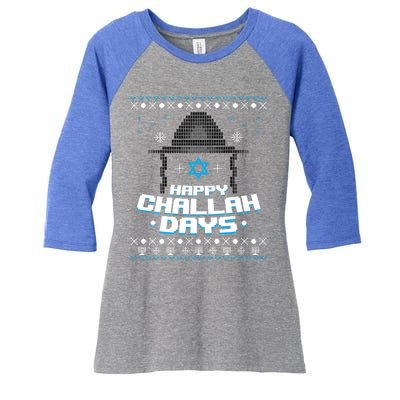 Happy Challah Days Jewish Hanukkah Ugly Christmas Sweater Gift Women's Tri-Blend 3/4-Sleeve Raglan Shirt