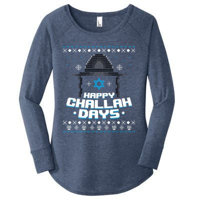 Happy Challah Days Jewish Hanukkah Ugly Christmas Sweater Gift Women's Perfect Tri Tunic Long Sleeve Shirt