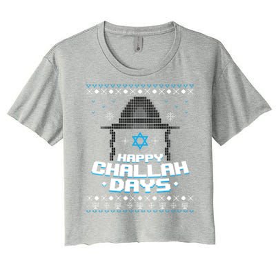 Happy Challah Days Jewish Hanukkah Ugly Christmas Sweater Gift Women's Crop Top Tee