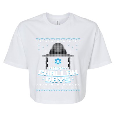 Happy Challah Days Jewish Hanukkah Ugly Christmas Sweater Gift Bella+Canvas Jersey Crop Tee