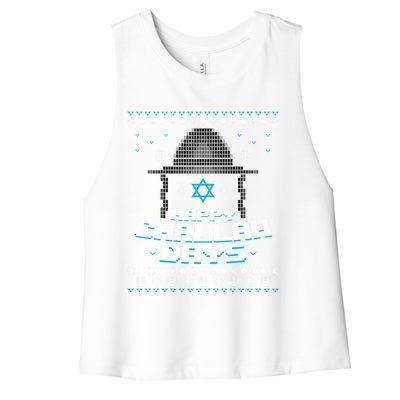 Happy Challah Days Jewish Hanukkah Ugly Christmas Sweater Gift Women's Racerback Cropped Tank