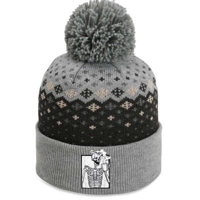 Halloween Coffee Drinking Skeleton Skull The Baniff Cuffed Pom Beanie