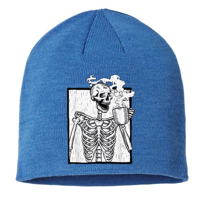 Halloween Coffee Drinking Skeleton Skull Sustainable Beanie