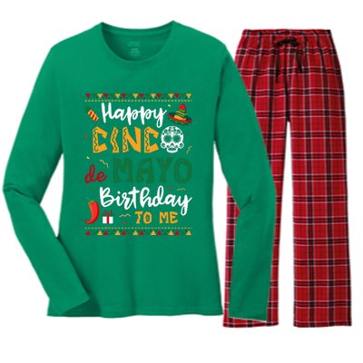 Happy Cinco de Mayo Birthday To Me Born In May Gifts Women's Long Sleeve Flannel Pajama Set 