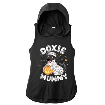 Halloween Costume Dachshund Dog Lover Doxie Mummy Ladies PosiCharge Tri-Blend Wicking Draft Hoodie Tank