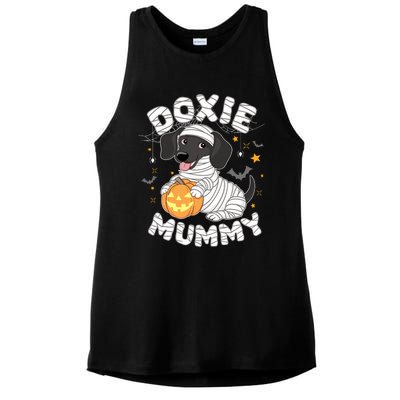 Halloween Costume Dachshund Dog Lover Doxie Mummy Ladies PosiCharge Tri-Blend Wicking Tank