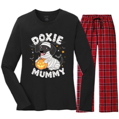 Halloween Costume Dachshund Dog Lover Doxie Mummy Women's Long Sleeve Flannel Pajama Set 