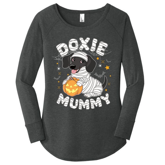 Halloween Costume Dachshund Dog Lover Doxie Mummy Women's Perfect Tri Tunic Long Sleeve Shirt