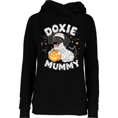 Halloween Costume Dachshund Dog Lover Doxie Mummy Womens Funnel Neck Pullover Hood