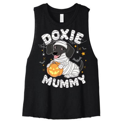 Halloween Costume Dachshund Dog Lover Doxie Mummy Women's Racerback Cropped Tank