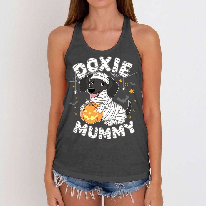 Halloween Costume Dachshund Dog Lover Doxie Mummy Women's Knotted Racerback Tank