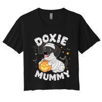 Halloween Costume Dachshund Dog Lover Doxie Mummy Women's Crop Top Tee