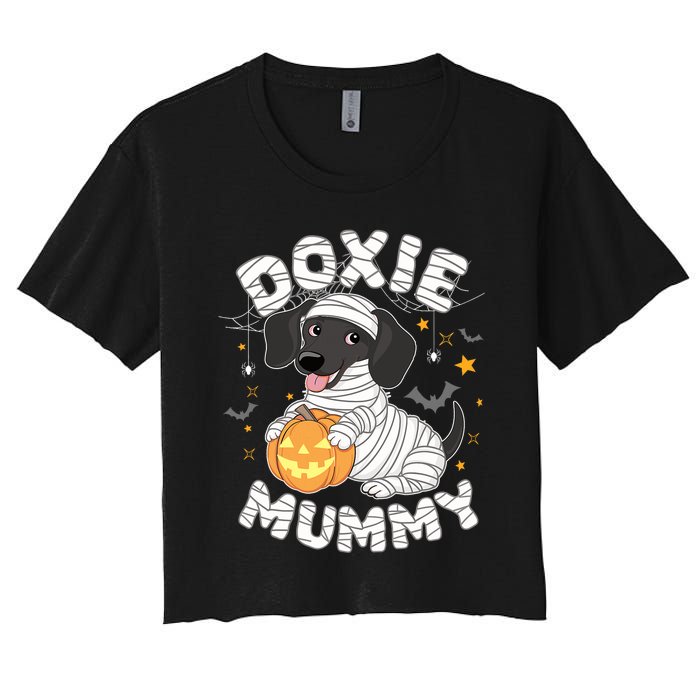 Halloween Costume Dachshund Dog Lover Doxie Mummy Women's Crop Top Tee