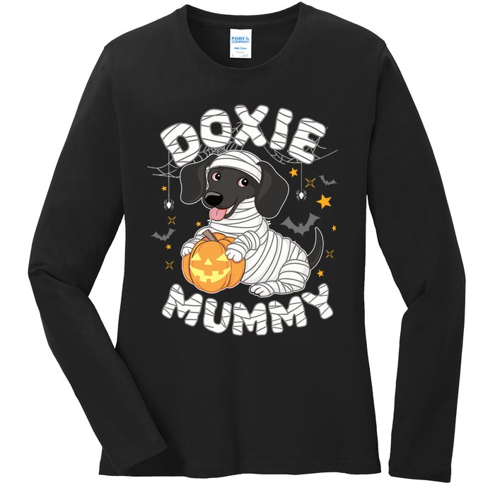 Halloween Costume Dachshund Dog Lover Doxie Mummy Ladies Long Sleeve Shirt