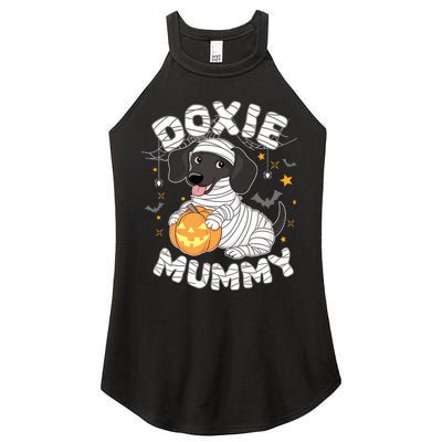 Halloween Costume Dachshund Dog Lover Doxie Mummy Women's Perfect Tri Rocker Tank