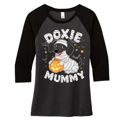 Halloween Costume Dachshund Dog Lover Doxie Mummy Women's Tri-Blend 3/4-Sleeve Raglan Shirt