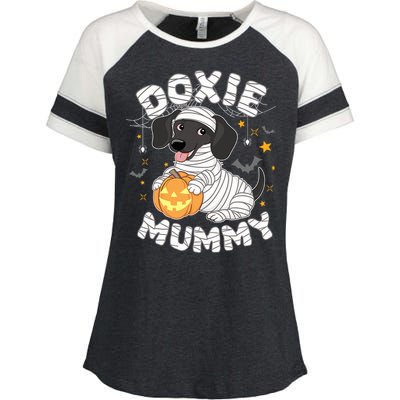 Halloween Costume Dachshund Dog Lover Doxie Mummy Enza Ladies Jersey Colorblock Tee