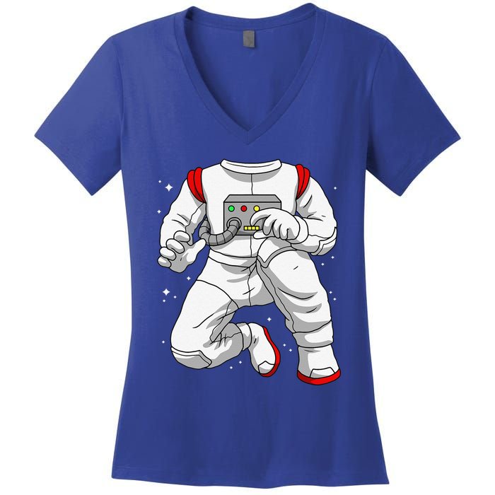 Halloween Costume DIY Lazy Astronaut Space Cadet Halloween Women's V-Neck T-Shirt