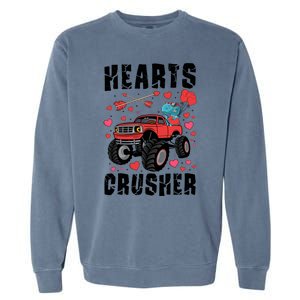 Hearts Crusher Dinosaur T Rex Monster Truck Valentines Meaningful Gift Garment-Dyed Sweatshirt