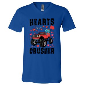 Hearts Crusher Dinosaur T Rex Monster Truck Valentines Meaningful Gift V-Neck T-Shirt