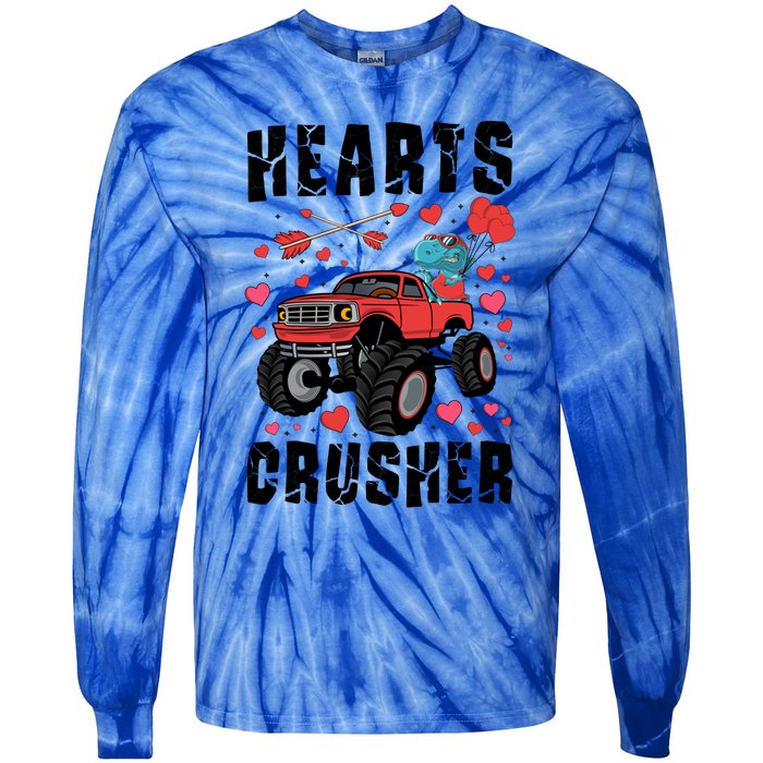 Hearts Crusher Dinosaur T Rex Monster Truck Valentines Meaningful Gift Tie-Dye Long Sleeve Shirt