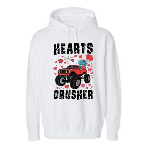 Hearts Crusher Dinosaur T Rex Monster Truck Valentines Meaningful Gift Garment-Dyed Fleece Hoodie