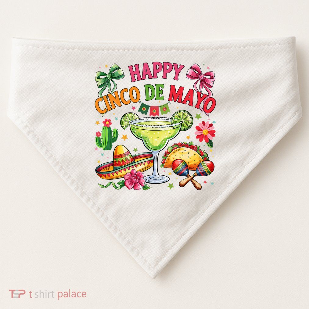 Happy Cinco De Mayo Fiesta Mexican Party  USA-Made Doggie Bandana