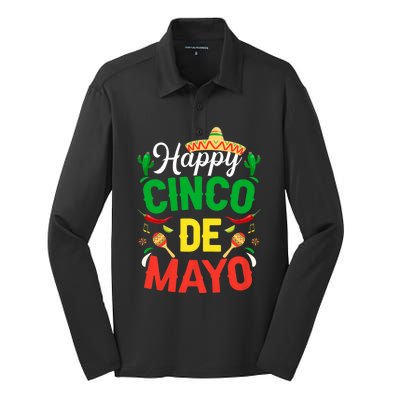 Happy Cinco De Mayo Mexican Fiesta 5 De Mayo Silk Touch Performance Long Sleeve Polo